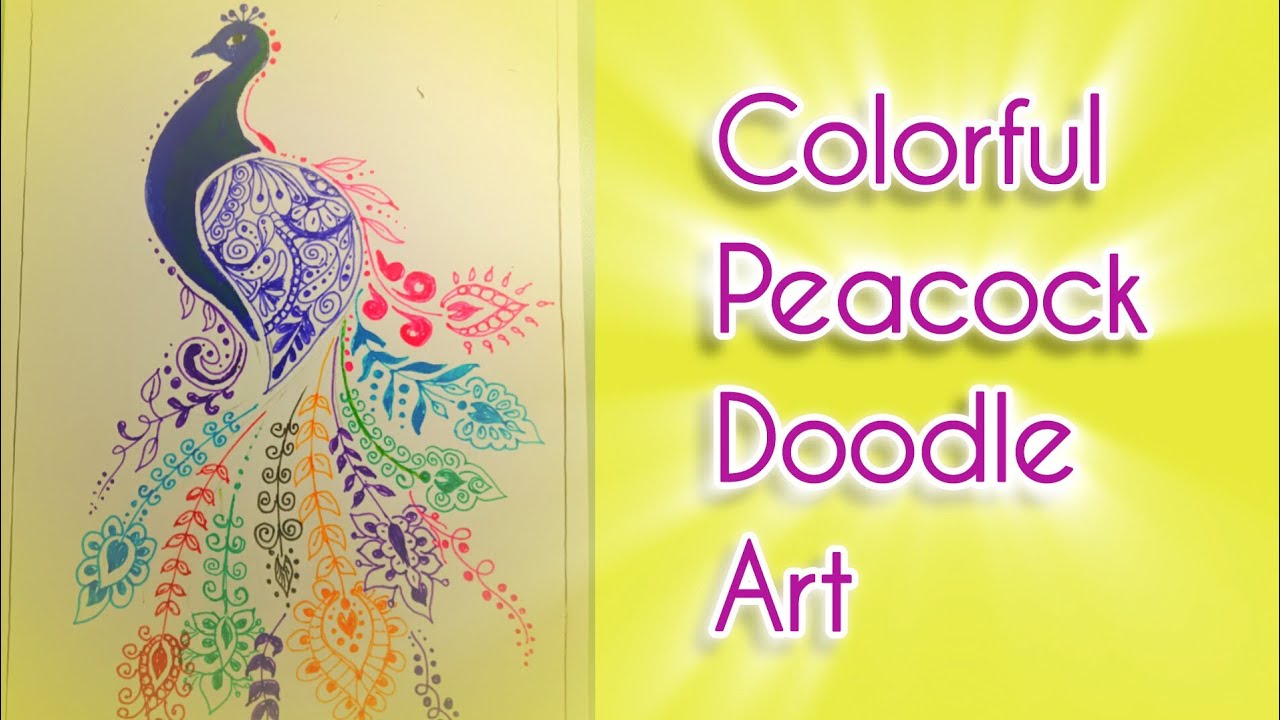 Colorful Peacock Doodle Art | Easy Zentangle Drawing Tutorial