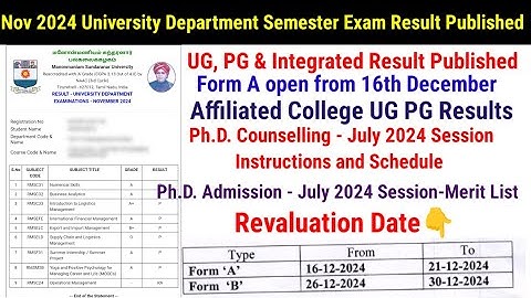 MS UG PG Integrated, UNIVERSITY DEPARTMENT EXAMINATIONS Results Published- NOVEMBER 2024