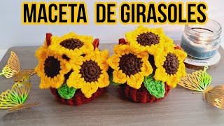 maceta de girasoles colgante para el auto, en tendencia. 💰 #crochet #flowers#girasoles.