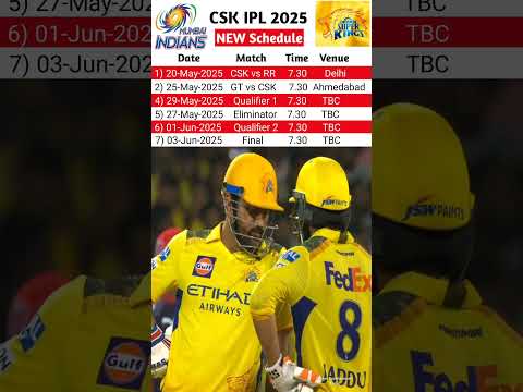 CSK IPL 2025 new schedule | CSK ipl 2025 new schedule Time Table #Shorts