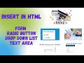 Insert Forms, Radio Button, Drop down List and Text Area In HTML For Beginner Step By Step| In Hindi