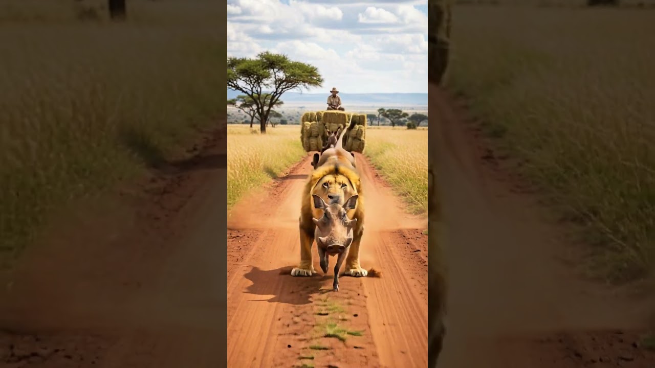 Warthog vs Lion 🦁🐗Funny Moment with a Donkey🐴 Epic showdown in the wild