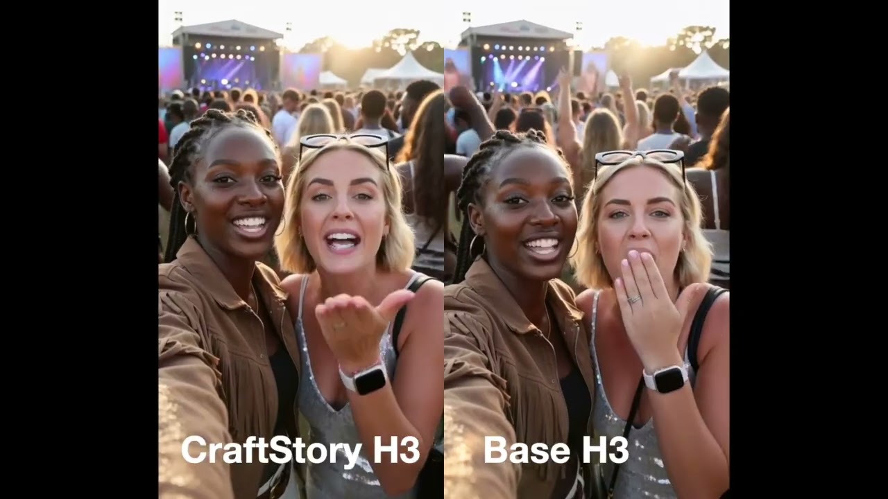 Side-by-side: MiniMax H3 accelerated vs base model in CraftStory