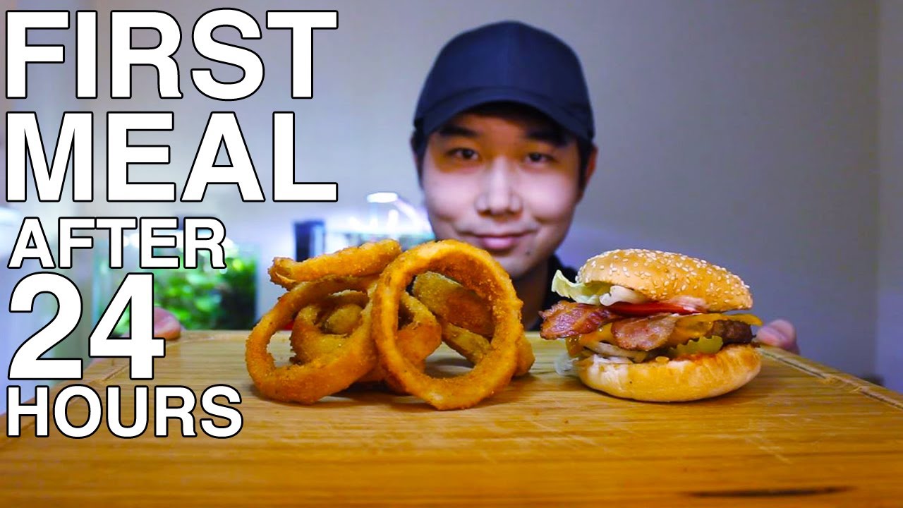Burger & Onion Rings mukbang after 24 hours of fasting