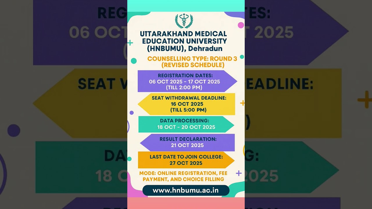 Uttarakhand Round-3 Schedule 2025 HNBUMU Dehradun NEET UG 2025 