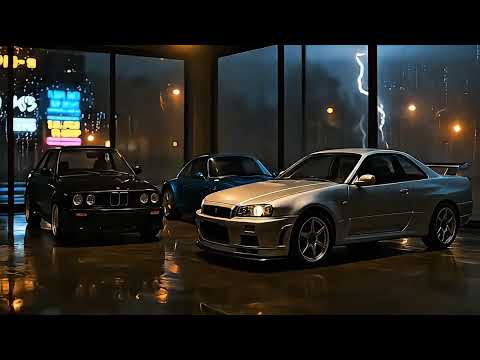1 Hour Rainy Night Garage Ambience BMW E30 Porsche 911 Nissan Skyline R34