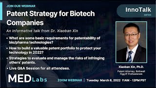 Patent Strategies for Biotechnology Startups: Dr.Xiaoban Xin, Dr.Ella Li - MedLabs InnoTalk