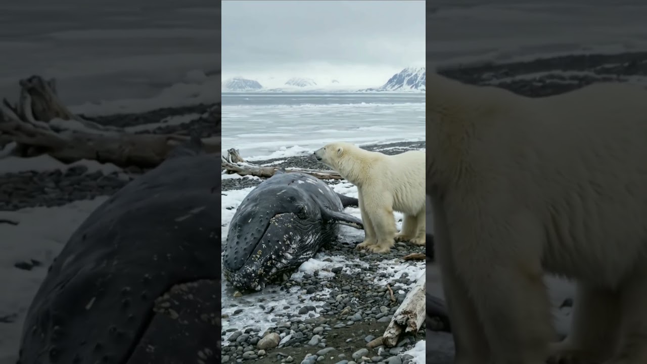 Polar bear investigates humpback whale 🐳 #polarbear #wildlife #arctic