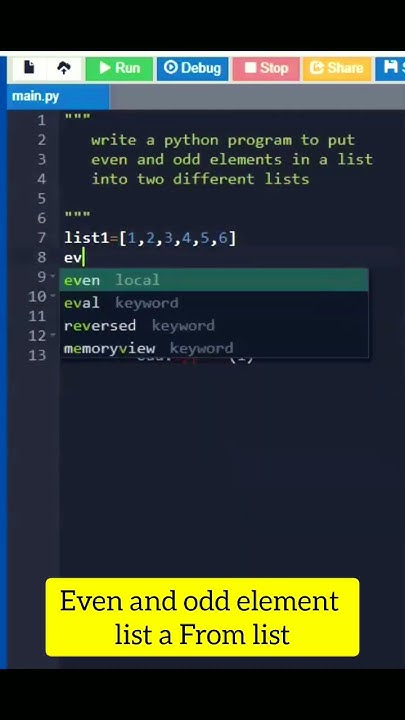 program to create even and odd elements list from list #python - YouTube