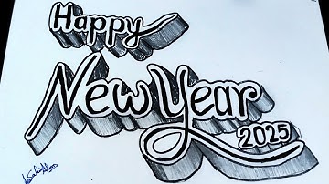 3D Drawing Calligraphy|Happy New Year 2025|For Beginners|How to write art on paper|Draw easy.