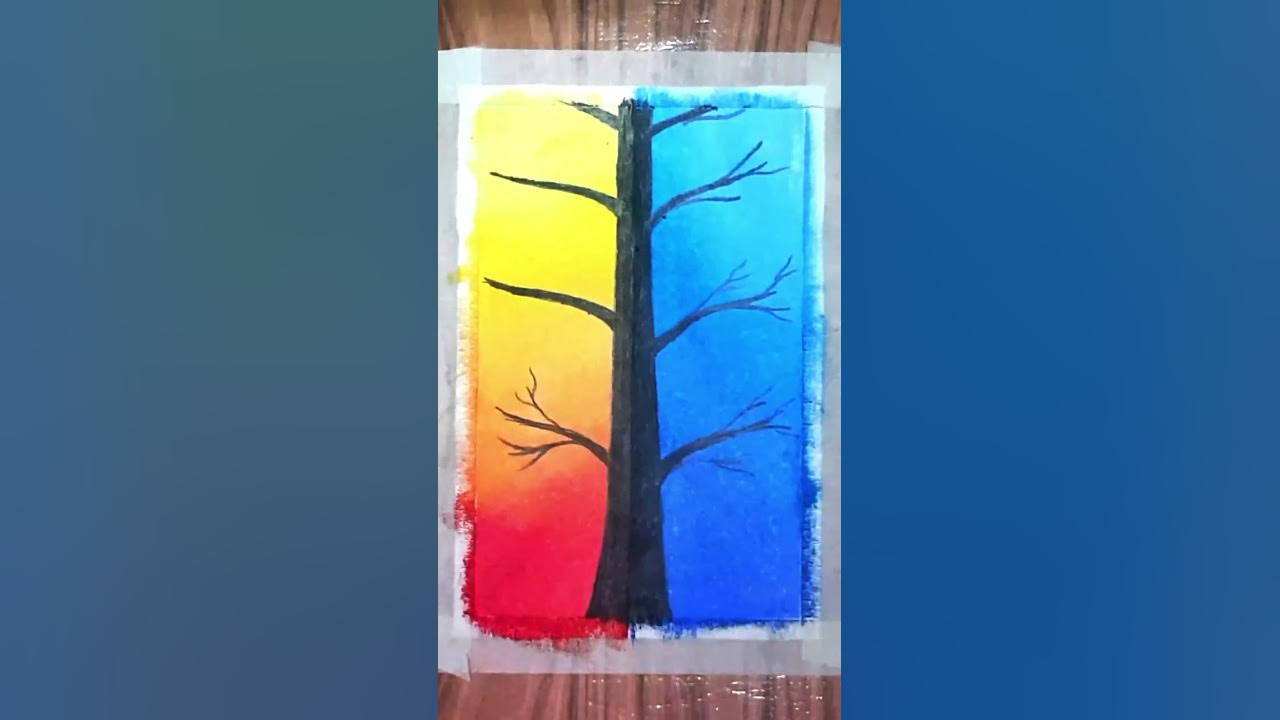 day-and-night-tree-drawing-how-to-draw-day-and-night-with-oil-pastels