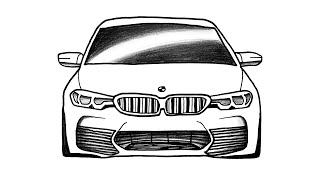 How To Draw Bmw Car Step By Step - How To Draw Bmw M5 F90 - Sport Car Drawing - Bmw M5 Araba Çizimi
