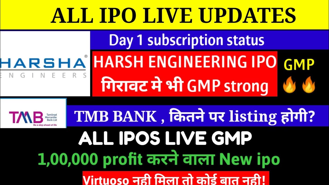 Harsha engineers ipo day 1subscription status GMP 🔴Virtuoso & TMB ipo