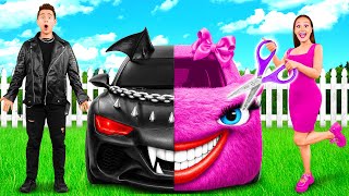 Rosa Auto vs Schwarzes Auto Challenge | Coole Streiche und Tricks von KaZaZa