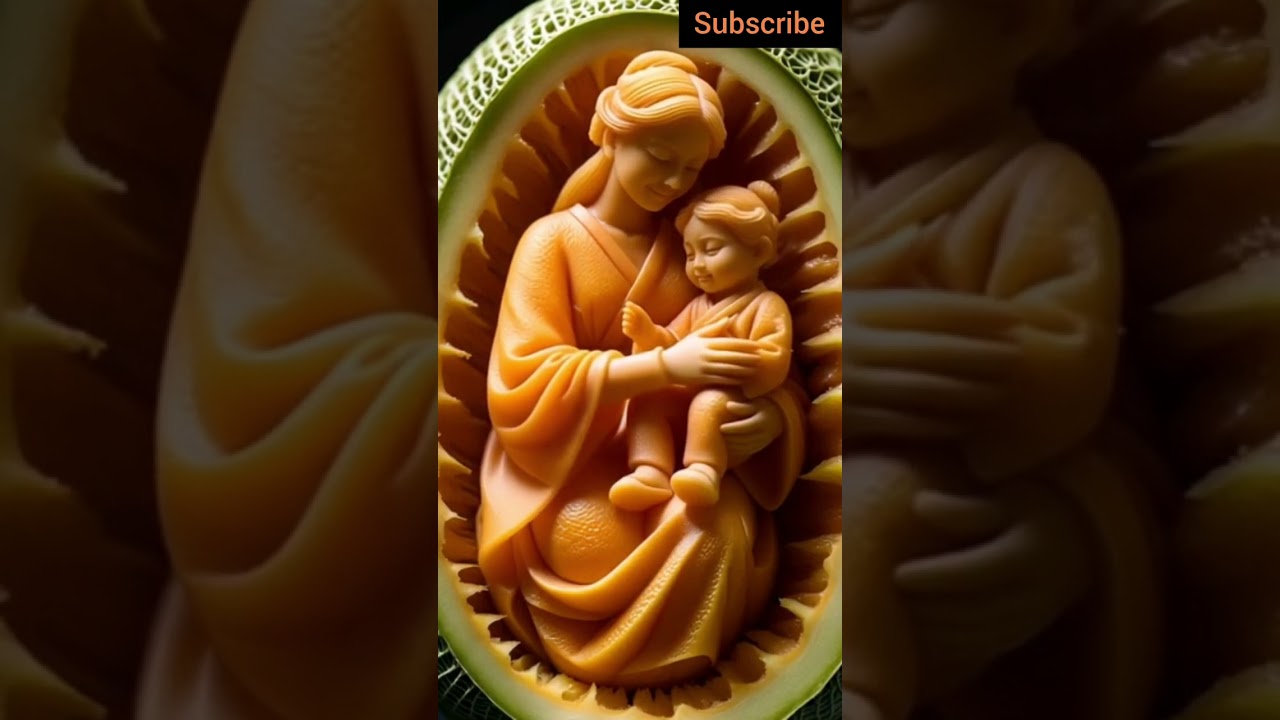 Melon Carving: Mother and Child☺☺☺ 