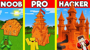 LAVA HOUSE Build Battle In Minecraft - NOOB VS PRO CHALLENGE - Maizen Mizen Mazien Parody