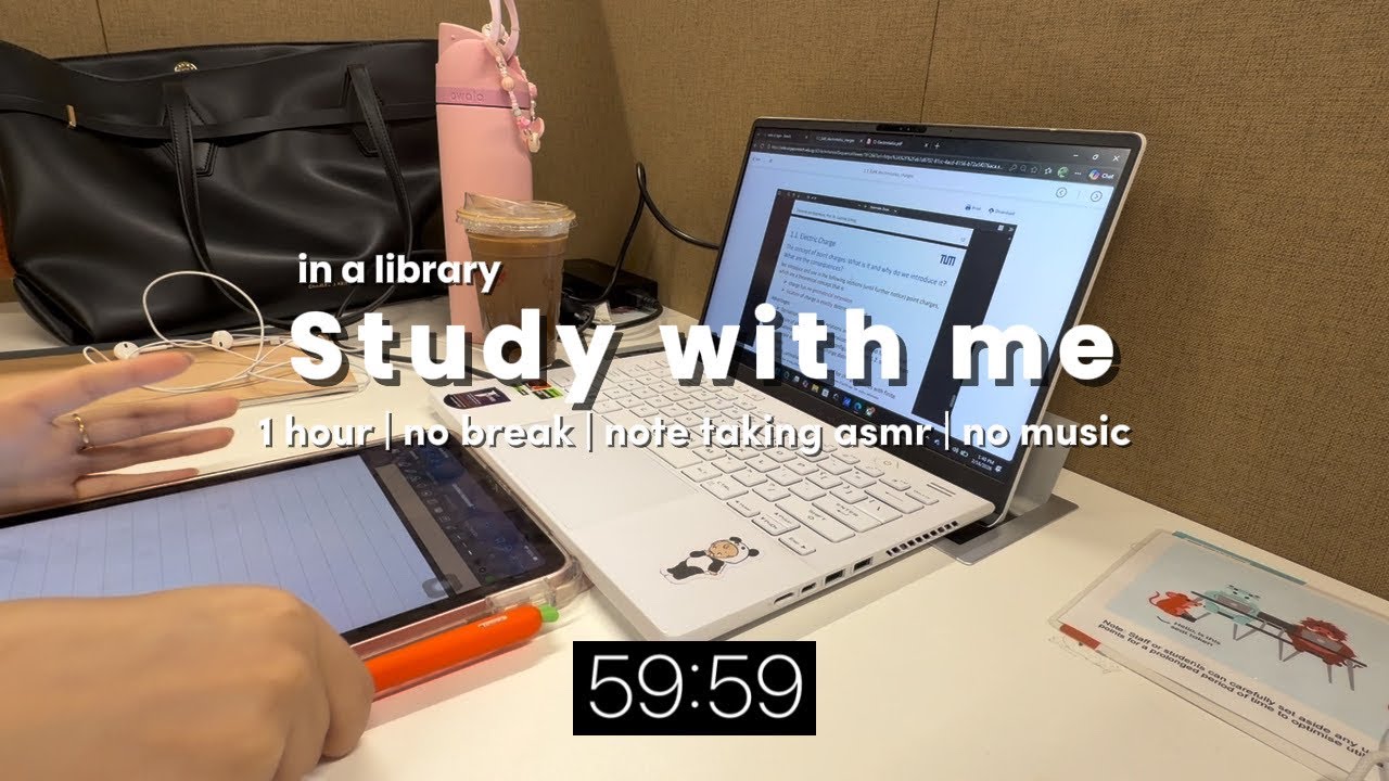 1 HOUR STUDY WITH ME at the LIBRARY | no music | note taking ASMR | library background noise