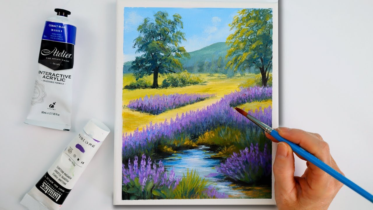How to Paint Summer Lavender Garden | Acrylic Painting Tutorial