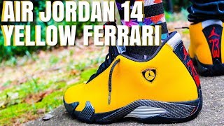 jordan 14 yellow ferrari on feet