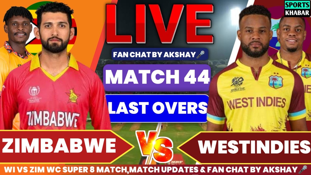 Zimbabwe vs Westindies T20 Super 8 Match 44 WI BAT Last Overs | Zim vs Wi Fan Chat by Akshay🎤