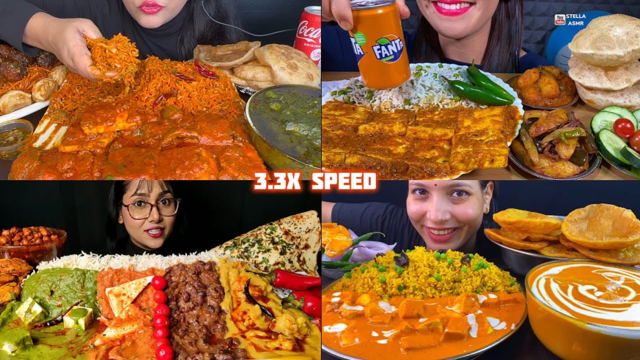ASMR: Eating Paneer Tikka Masala Eating Challenge 😍😋shahi paneer palak paneer rajma pulao Mukbang