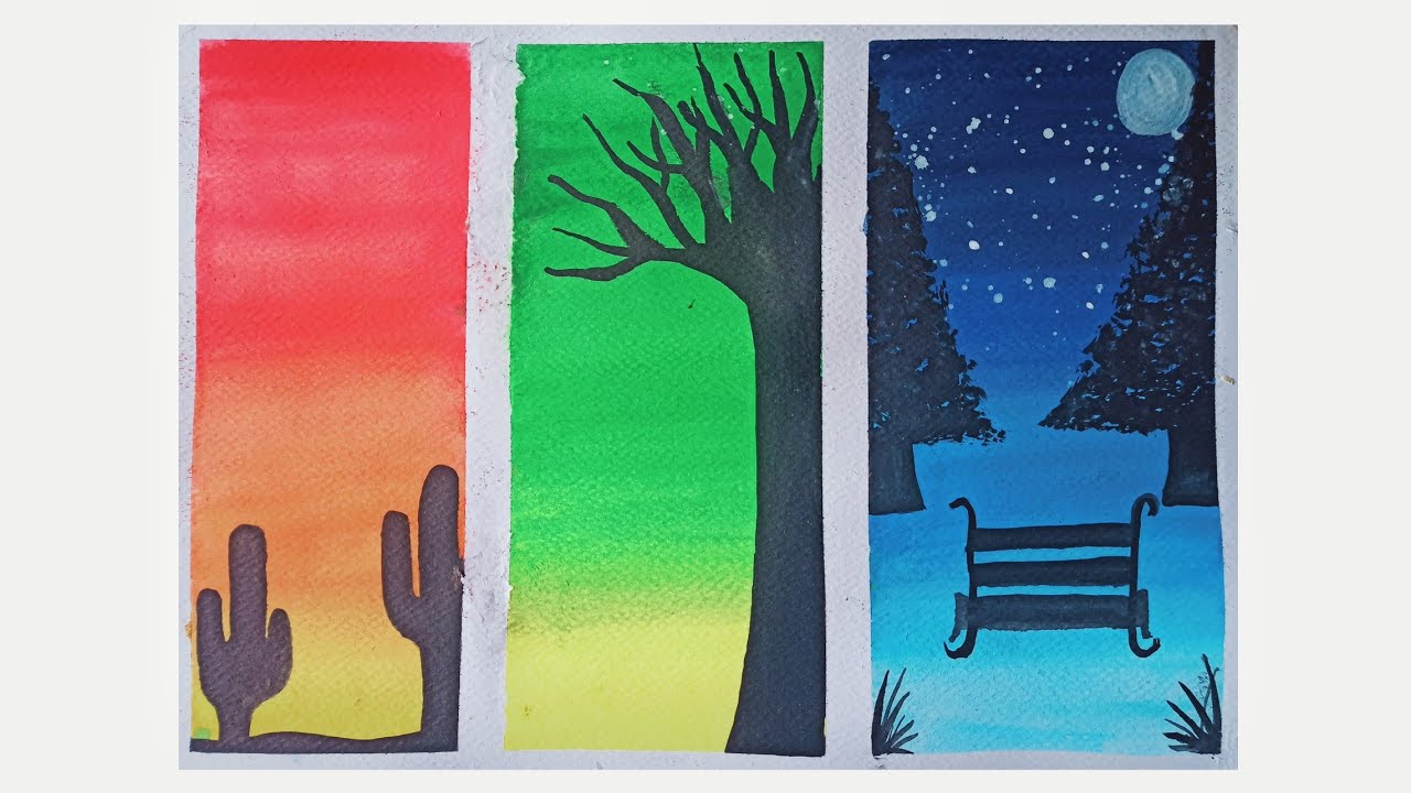 Scenery Painting | different types of scenery | 3 in 1 scenery ...