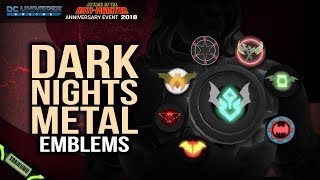 A special look at the set of dcuo emblems themed after dc comics dark
nights metal saga. this features variety representing kni...