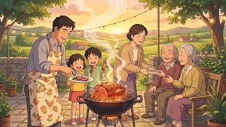 A Cozy Family Barbecue at Sunset 🔥 Grilled Chicken & Evening Garden Sounds | Ghibli-Style ASMR screenshot 3
