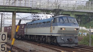 【豪快なジョイント音！花月園前踏切を高速通過する貨物列車！】JR貨物 EF66 129号機+コキ23B 吹A6仕業[66レ] 東京タ行 花月園前踏切通過！[2023.08.08(火)]