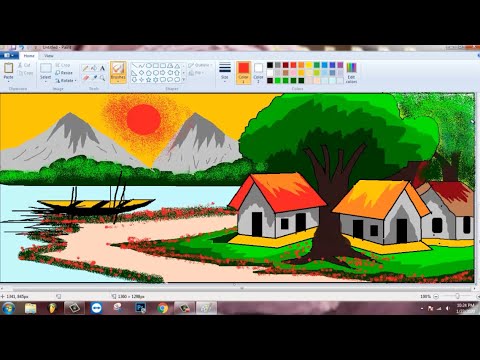 How to draw a Riverside Village scenery in computer - YouTube