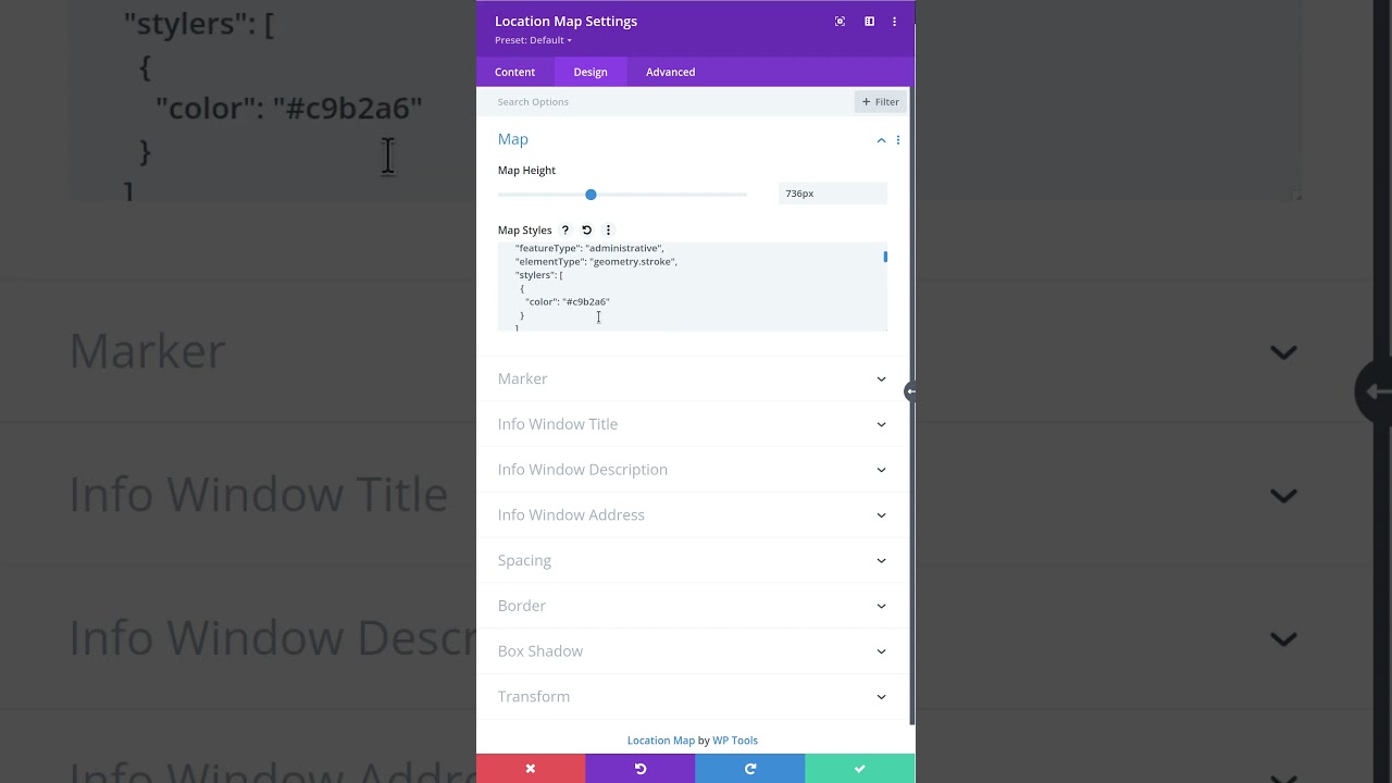 Map (Design Tab) - Divi Location Map Setting