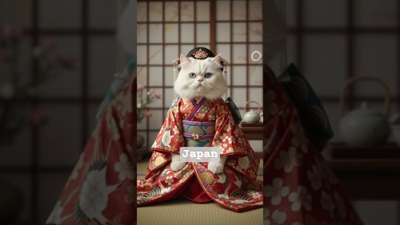 Asian Cats wearing national dresses | Armenia Japan Azerbaijan Bahrain 