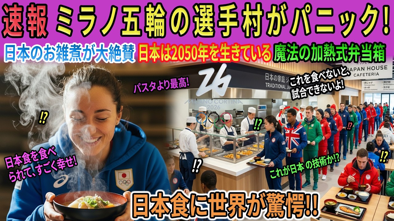 【世界が驚愕】「日本は2050年を生きている…」ミラノ五輪の選手村がパニック！魔法の発熱弁当とお雑煮に世界中のアスリートが熱狂した理由！