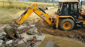 JCB Throwing Out Bridge Concrete  Pieces - JCB Working For New Bridge Construction - Dozer Video