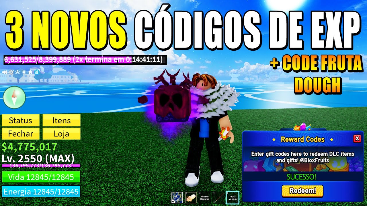 3 NOVOS CÓDIGOS DE EXP + CODE FRUTA DOUGH DO BLOX FRUITS - blox fruit ...