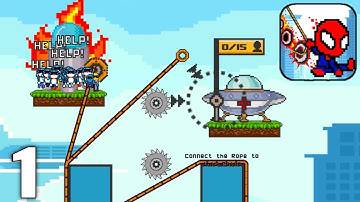 Rope Pixel Master - Rescue Hero Academy - Gameplay Walkthrough Part 1 All Level 1-20 (Android & iOS)