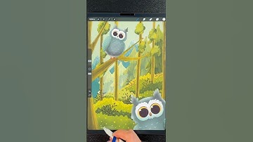 Owl  - iPad drawing in Procreate (#shorts)