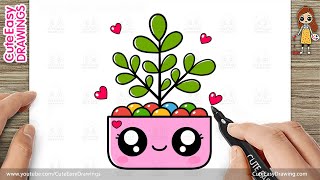 how to draw a cute plant in a pot easy drawing for kids and toddlers