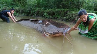 Skills Fishing Catch Big Fish, Survival Skills In The Forest - Primitive Cooking