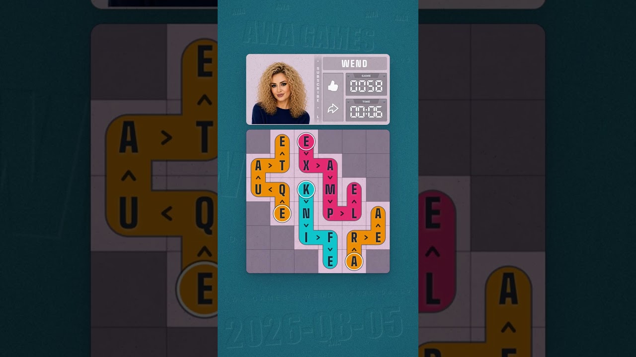 LinkedIn Wend #58 solved board for August 5, 2026, 6x6 grid