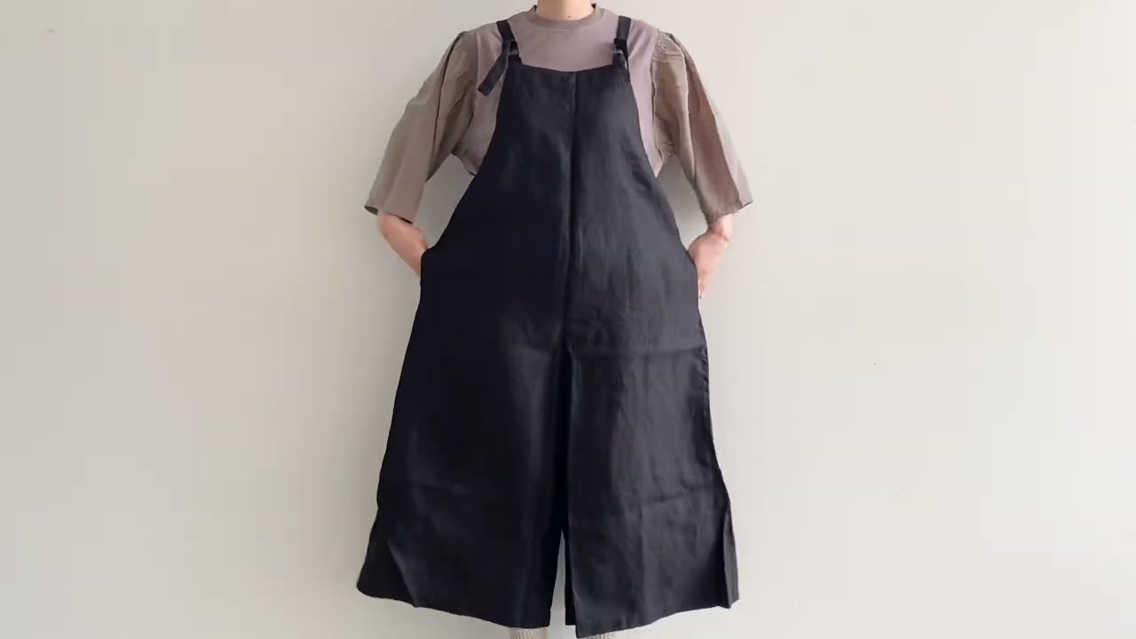 SARAHWEAR サラウェア＊リネンツイルサロペットパンツ、ブラック SARAHWEAR リネンツイルサロペットパンツ C16029 HACHITEN,hachiten