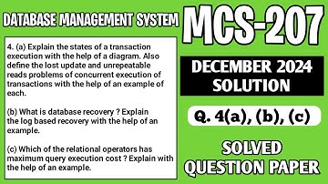 P7- 4(a), (b), (c) | MCS207 Dec 24 Solution | MCS 207 Solved Question Paper | MCS207 Important Ques