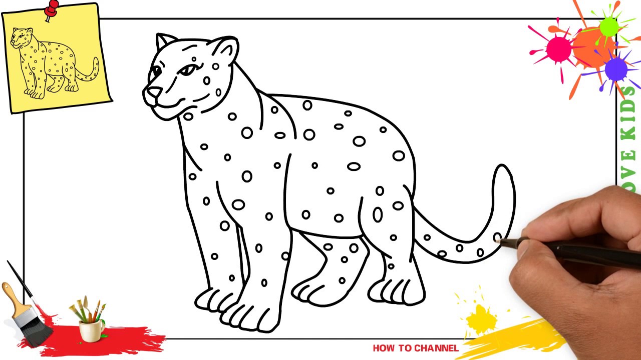 How to draw a leopard EASY & SLOWLY step by step for kids and beginners