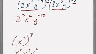 Simplify (2x^2y^(-4))^3(3x^3y)^(-2)