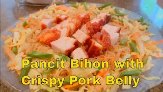 Pancit Bihon with Crispy Pork Belly