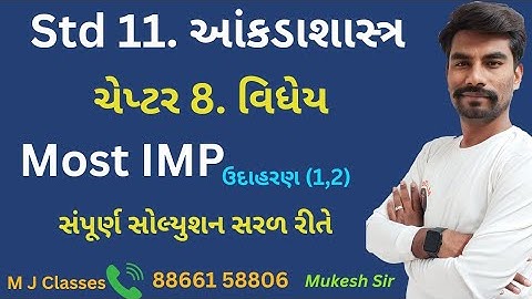 Std 11 Stat Ch 8 | Dhoran 11 State | વિધેય | Class 11 Statistics | Example Solution