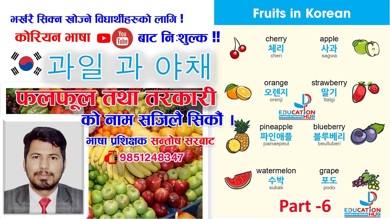 कोरियन भाषामा फलफूलको तथा तरकारीको नाम सजिलै याद गर्ने तरिका सन्तोष सरबाट || DEH || 과일 과 야채 ||