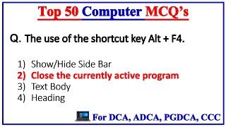 Top 50 Computer Miscellaneous MCQ | for DCA, ADCA, PGDCA, CCC