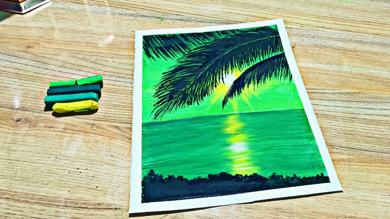 easy green sunset soft pastel painting for beginners soft pastel