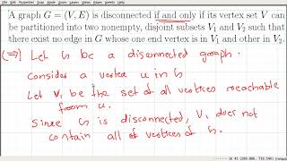 Video_17: A graph  is disconnected if and only if its vertex set can be partitioned into two sets